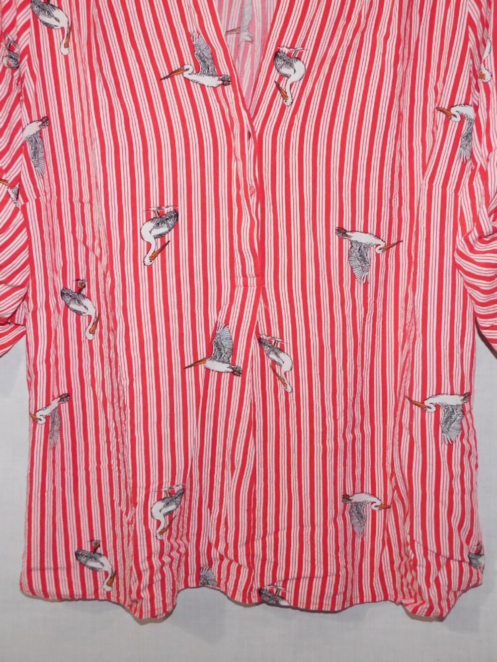 Mandee Red White Striped Heron Bird Print 3/4 Sleeve V neck Blouse Womens 2X - Picture 4 of 12